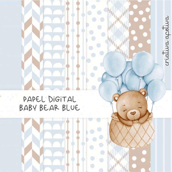 papel digital baby bear blue