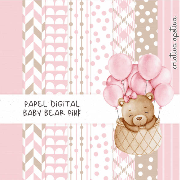 papel digital baby bear pink