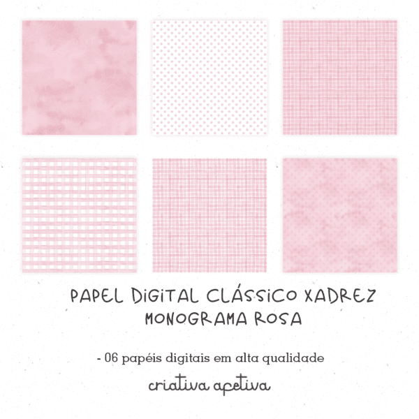 papel digital clássico xadrez monograma rosa - Image 2