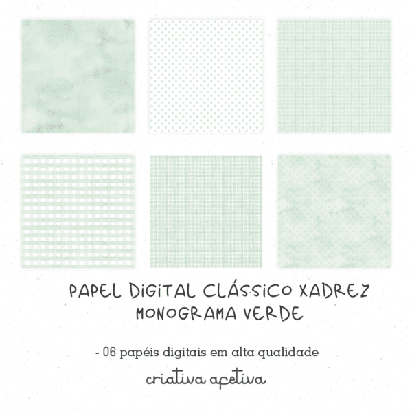 papel digital clássico xadrez monograma verde - Image 2