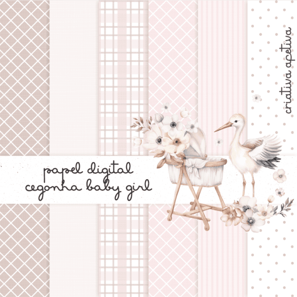 papel digital cegonha baby girl