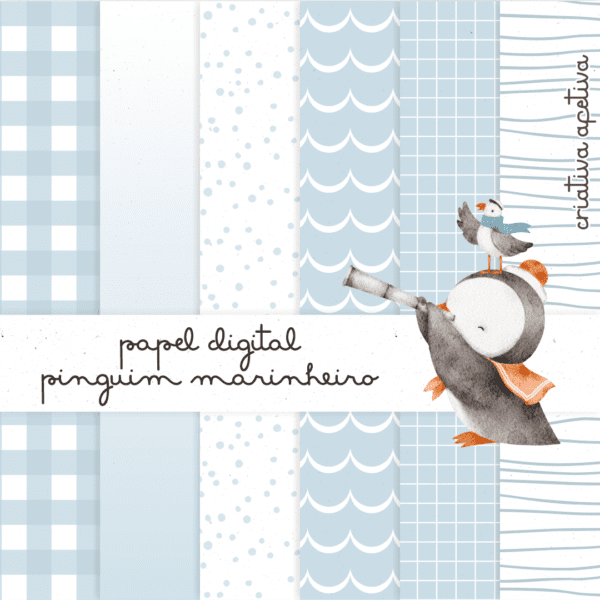 papel digital pinguim marinheiro