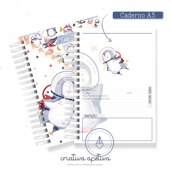 caderno pinguim mergulhador
