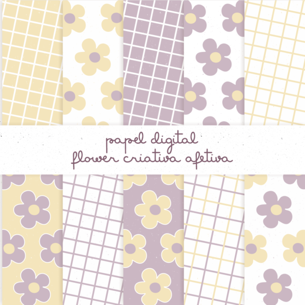 papel digital flower criativa lilas e amarelo