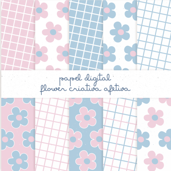 papel digital flower criativa azul e rosa