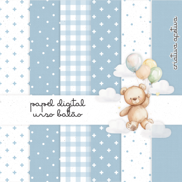 papel digital urso balão