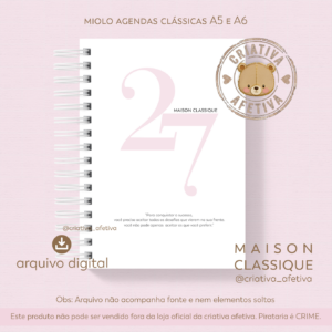miolo agenda A5 e A6 rosa - maison classique 2027