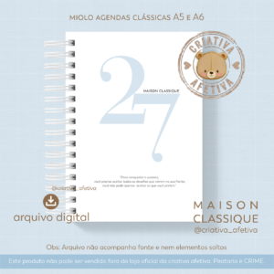 miolo agenda A5 e A6 azul - maison classique 2027