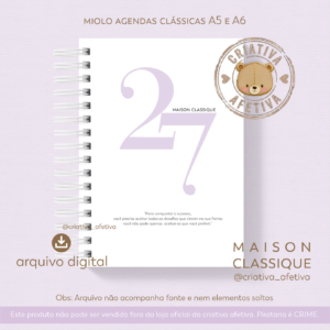 miolo agenda A5 e A6 lilás - maison classique 2027
