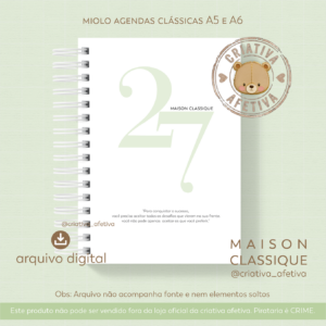 miolo agenda A5 e A6 verde - maison classique 2027